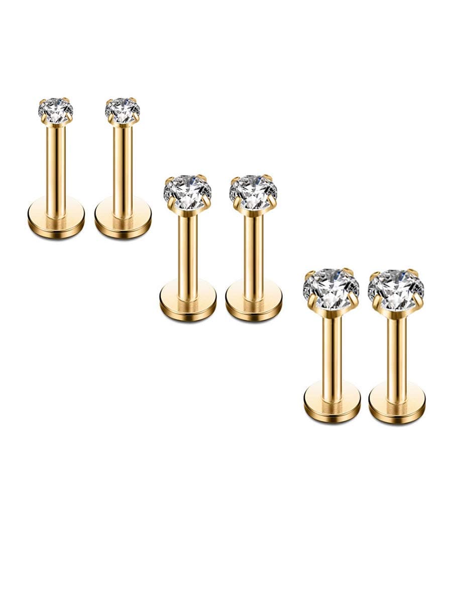 16G Diamond CZ Lip Rings Labret Monroe Nose Tragus Helix Ear Piercing Jewelry Surgical Stainless Steel 2/3/4mm CZ 8mm Bar Length 3 Pairs Set
