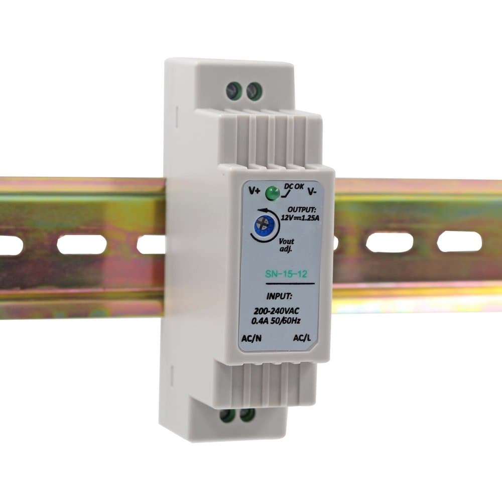 Auforua® 15W 12V 1.25Amp Din Rail Switching Power Supply Transformer for Home Automation, Suitable for LED Tape and Door Bell Camera