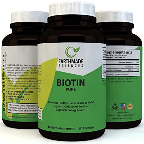 Biotin Supplement for Hair Growth - Stop Hair Fall Loss and Thinning with Natural Biotin Capsules - Healthy Skin Nails and Digestion Support - Pure Vitamin B7 for Men & Women by Earthmade Sciences