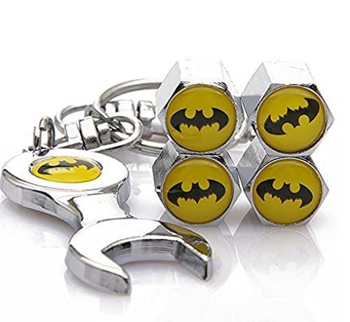 Wrench Keychain Chrome Tire Valve Stem Caps With Batman Yellow
