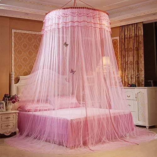 Mosquito Net,Canpoy Princess Butterfly Round Lace Dome Bed Mosquito Net Canopy Netting Curtains bed-curtain for Double Bed Baby Kids Bed room Decor Wedding Gift (Pink)