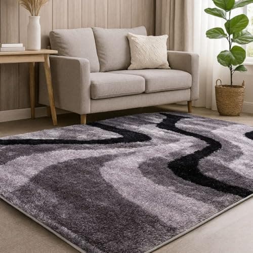 LA Soft Fluffy Large Plush Contemporary Braided Shaggy 8x10 Feet 3D Shag Area Rug Carpet Rug Black White Gray Color (280)