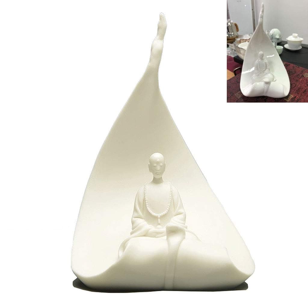 WGD Foxi 1pcs Chinese Sitting Buddha Statue, Handmade Ceramic One Leaf One Bodhi Sculpture, Bodhi Buddha Figurine Ornament [ 6.10Inch Large]