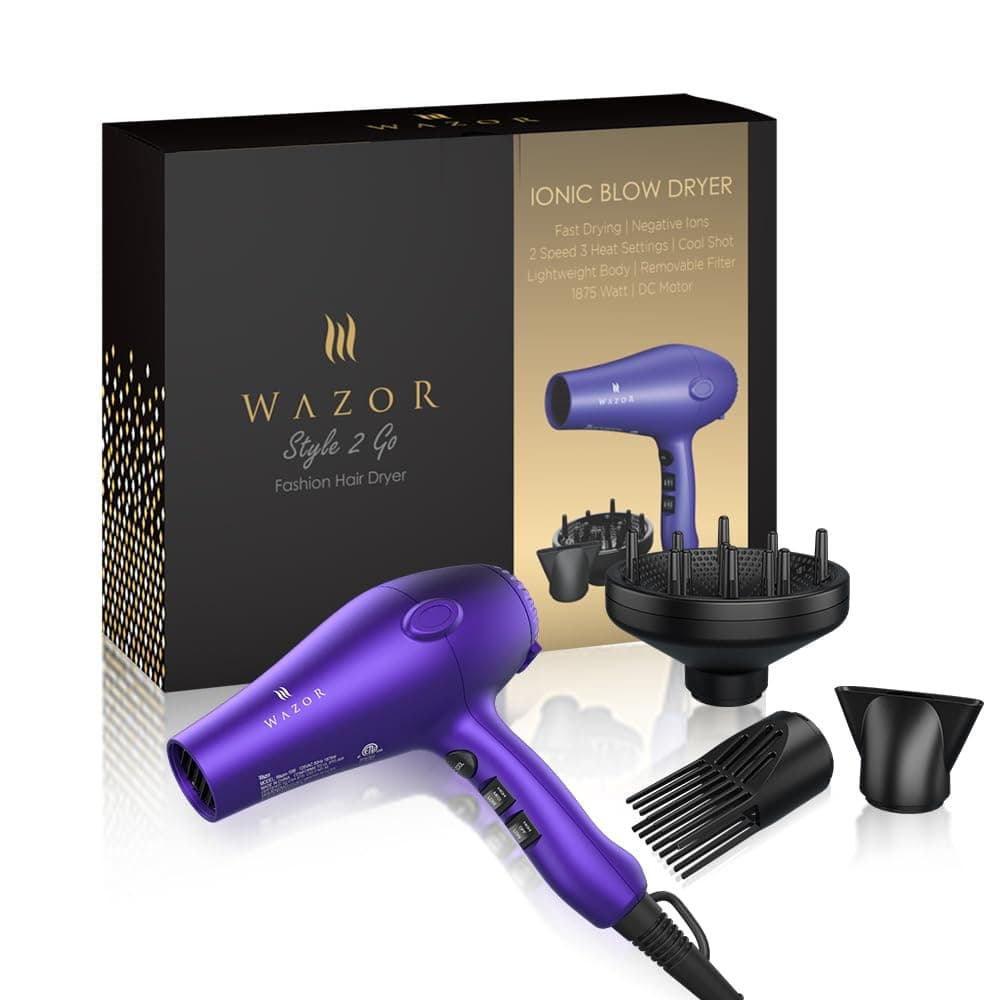 Purple Professional Light Weight Hair Dryer 1875W Tourmaline Ceramic Negative Ionic Blow Dryer with Diffuser & Concentrator & Comb