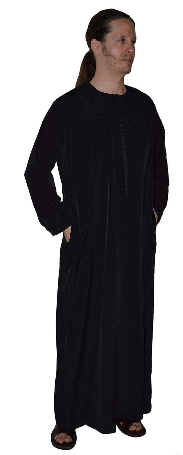 Men's Saudi Style Dishdasha Thobe Daffah Arabian Caftan Easter Wear Black