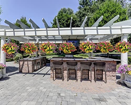 Artificial Flowers in Basket,Artificial Hanging Baskets with Flowers for Outdoor Indoor Courtyard Decor,12 inch Coconut Lining Basket for Patio Garden Porch Deck Decoration