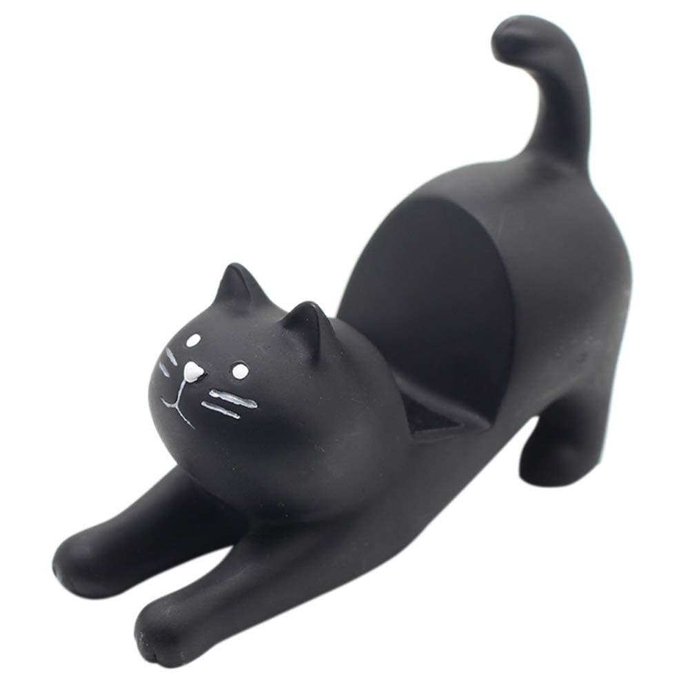 Lazy Bracket Cat Shape Resin Phone Holder Desktop Stand Fixing Mini Portable,Cat Desk Cell Phone Stand Holder Home Office Works(Black)