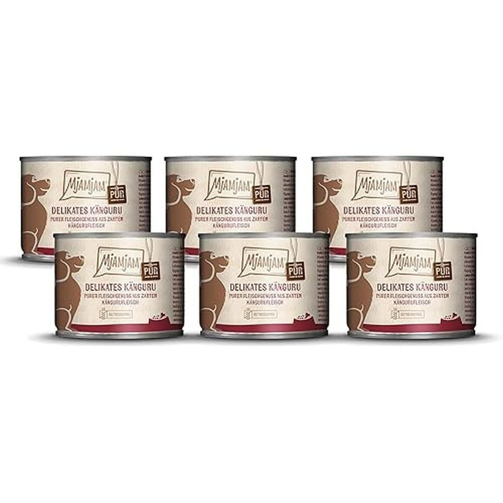 MjAMjAM - premium wet food for dogs - pure meat enjoyment - delicious pure kangaroo, pack of 6 (6 x 200 g), grain-free with extra meat