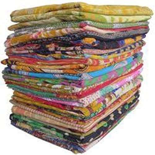 Marubhumi 10 Pieces Mix Lot of Indian Kantha Quilts Cotton Bed Cover Throw Old Sari Made Assorted Patches Made Blanke