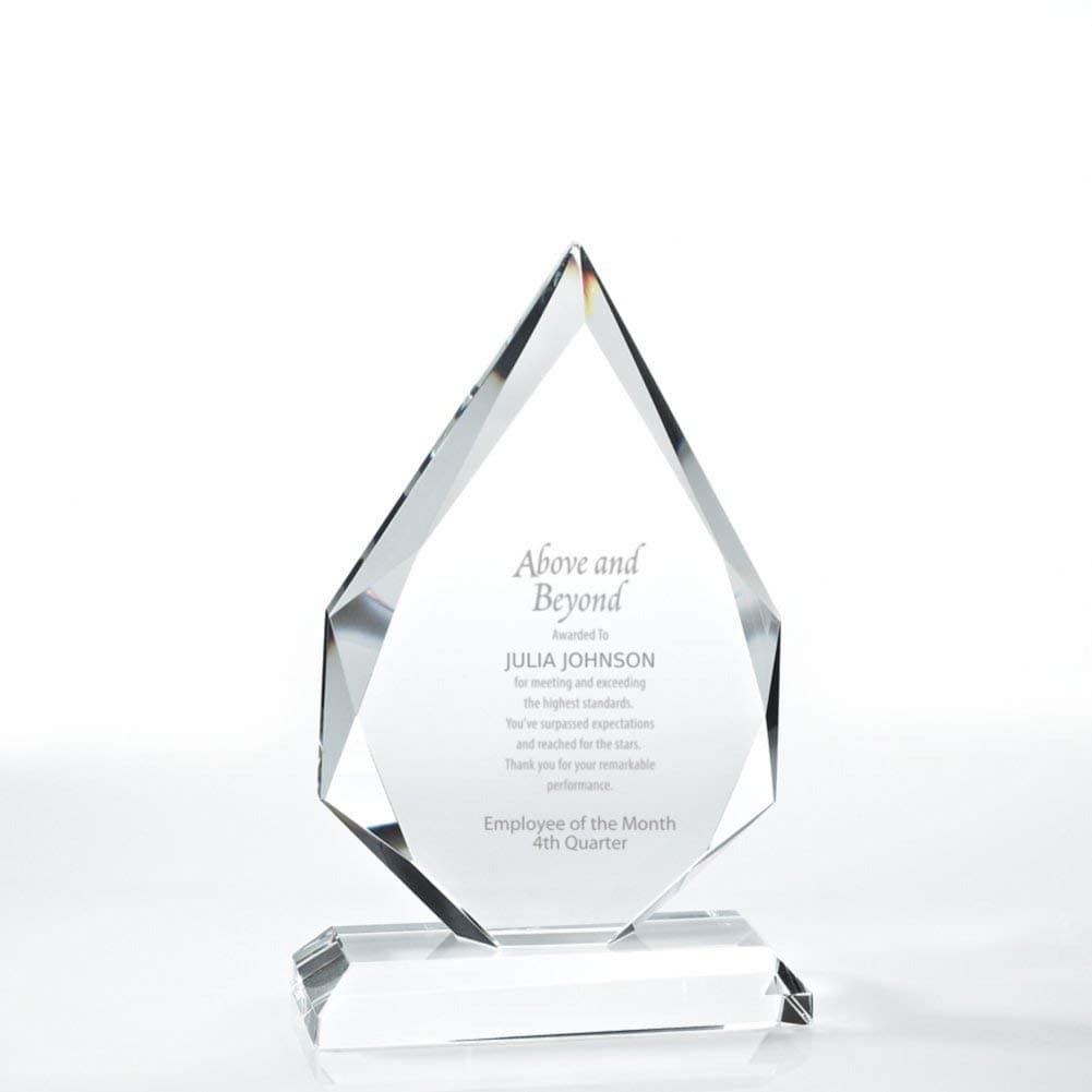 Baudville Custom Engraved Crystal Trophy Award - Beveled Edge Shape - Comes with Elegant Black Gift Box - Staff Recognition