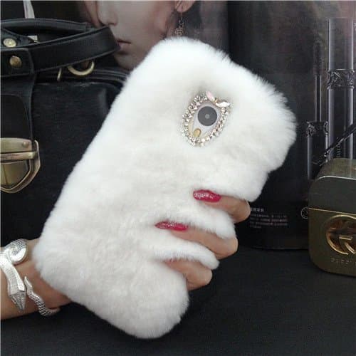 Samsung Galaxy Note 3 Rabbit Fur Hair Case Soft Fluffy Fur Plush Diamond Genuine Rex Rabbit Luxury Bling Warm Handmade Design Shell Sleeve For Samsung Note 3 Case Cover - white