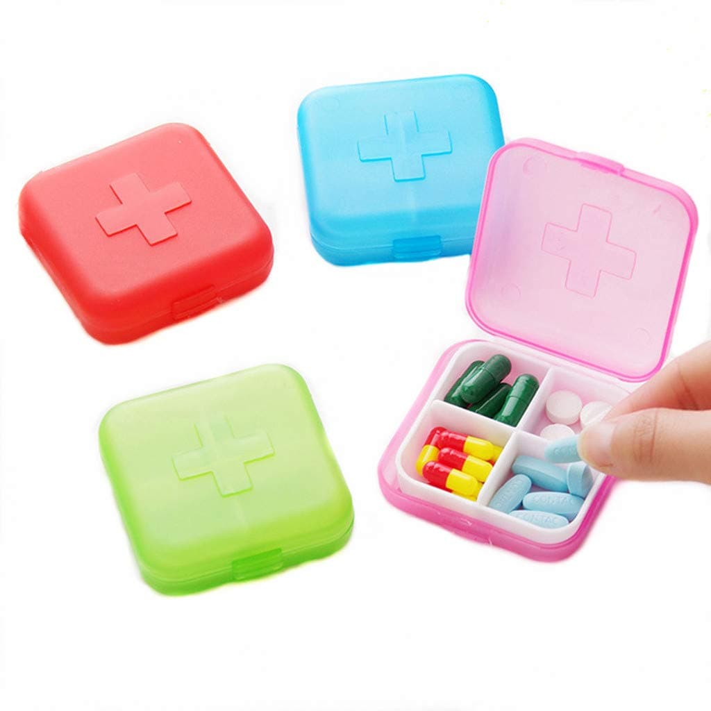 4PCS Portable 4 Slots Capsules Cross Pill Case Box,Random Color