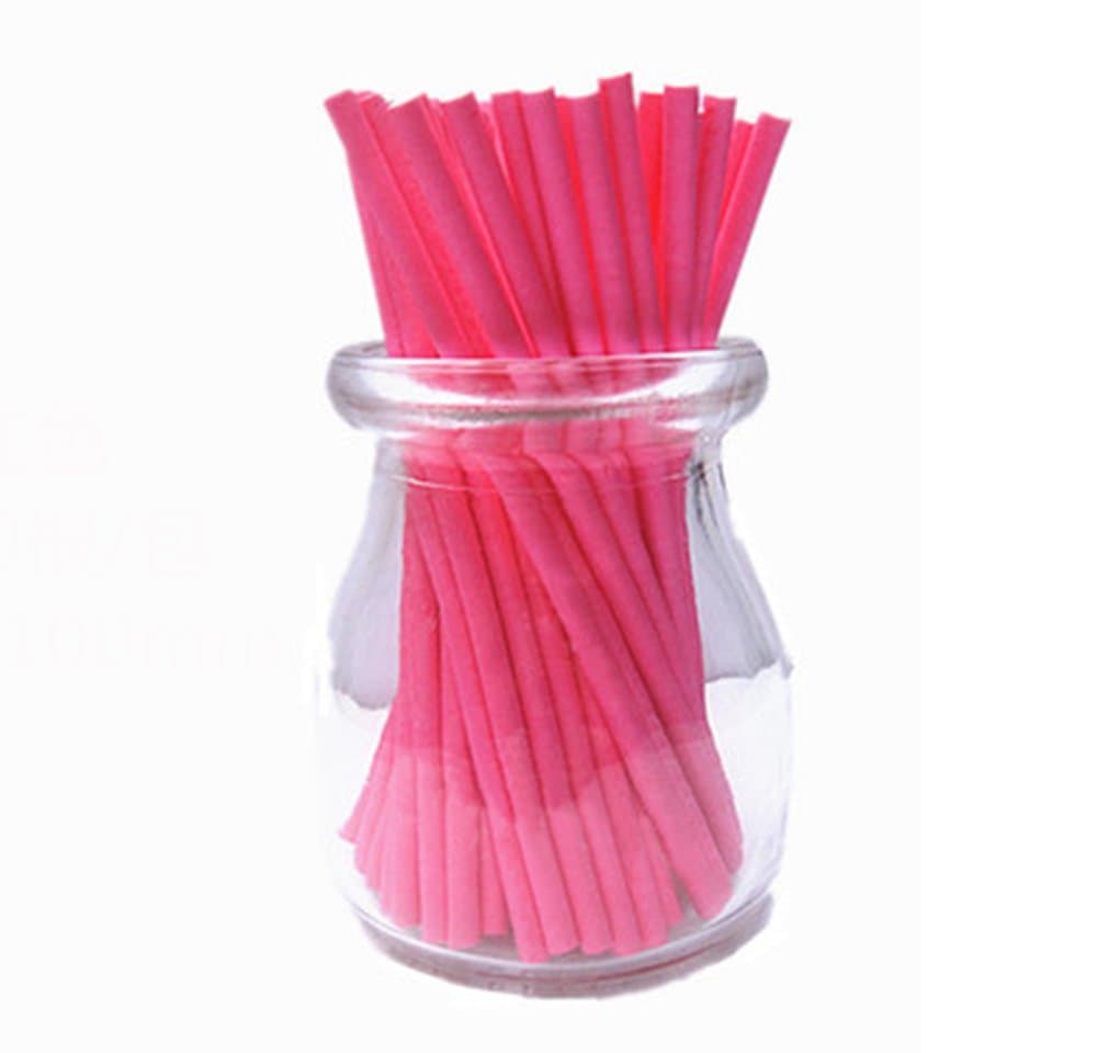 100Pcs Qinsgun Lollipop Sticks 4 Inch 6 Colors Sucker Sticks Suger Chocolate Cake Candy Making Sticks (Blue, Purple, Yellow, Rose Red, Green) (Rose Red)