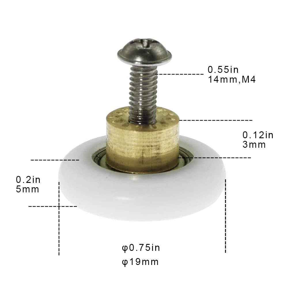 Linwnil 4PCS Shower Door Rollers Runners Wheels Replacement Part Bathroom Glass Door Runner Sliding Shower Door Roller Wheel,19MM