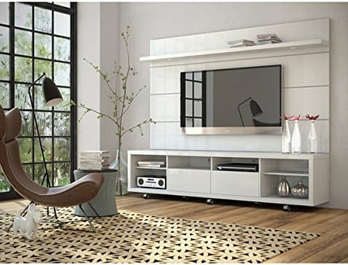 TV Console Stands Theater Entertainment Center 85" Plasma White Wood Livingroom Furniture Storage Flat Television Cabinet with Mounts