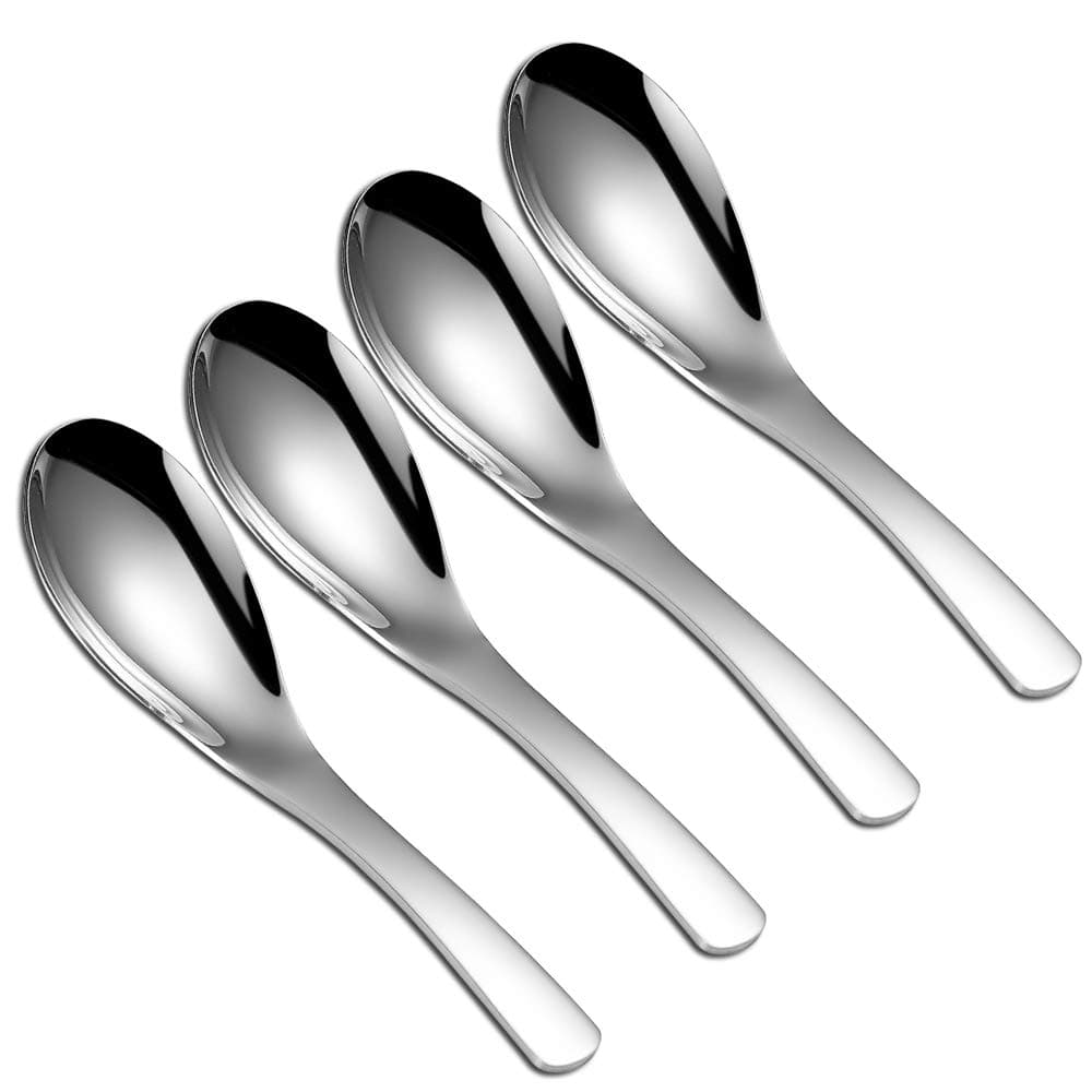 Wenkoni 6.5" Soup Spoons,Non-magnetic 18/10 Stainless Steel SHORT HANDLE Spoons(Set of 4,Silver).