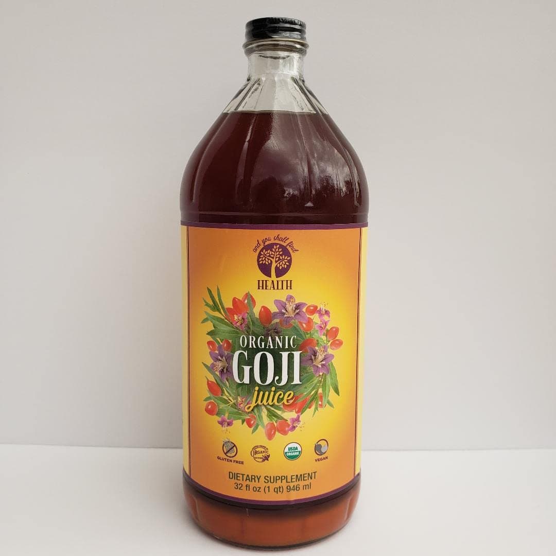 Organic Only GOJI Fruit Juice 100% Pure Puree 32oz (1qt) GLASS Bottle - The Happy Berry Vitamin Rich Super Juice Traditionally Prepared - 30g Goji Superfruit Per Serving - Gluten-Free & Vegan