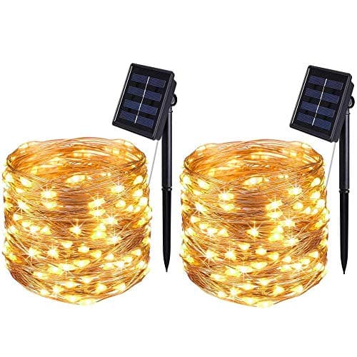 Warm White Outdoor Solar String Lights, Solar Fairy Lights 39.4Ft 120LED 8 Modes Waterproof Copper Wire Lighting for Indoor Outdoor Wedding Patio Home Garden Halloween Diwali Christmas Decorations