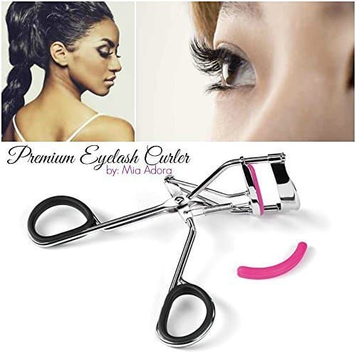Premium Eyelash Curler by Mia Adora - with Unique Spring Design for Extra Precision & Perfect Curl - Free BONUS ebook & Curler Refill - 1 Year Extended Warranty.