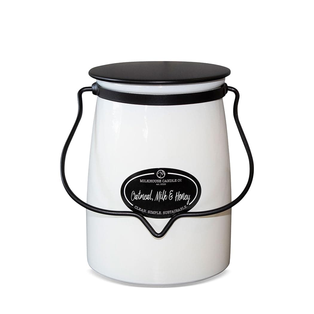 Milkhouse Candle Company Oatmeal, Milk & Honey Soy Candle - Oatmeal Cookie | Milk & Honey | Cherry Scented - 22 oz Butter Jar with Lid, 120+ Hour Burn Time, Made in the USA