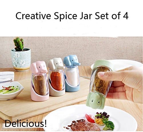 Seasoning Cans Plastic Spice Jars Bottles Containers BPA Free Storage Container 4 Pieces LifeFine Cute Elephant Spice Jar