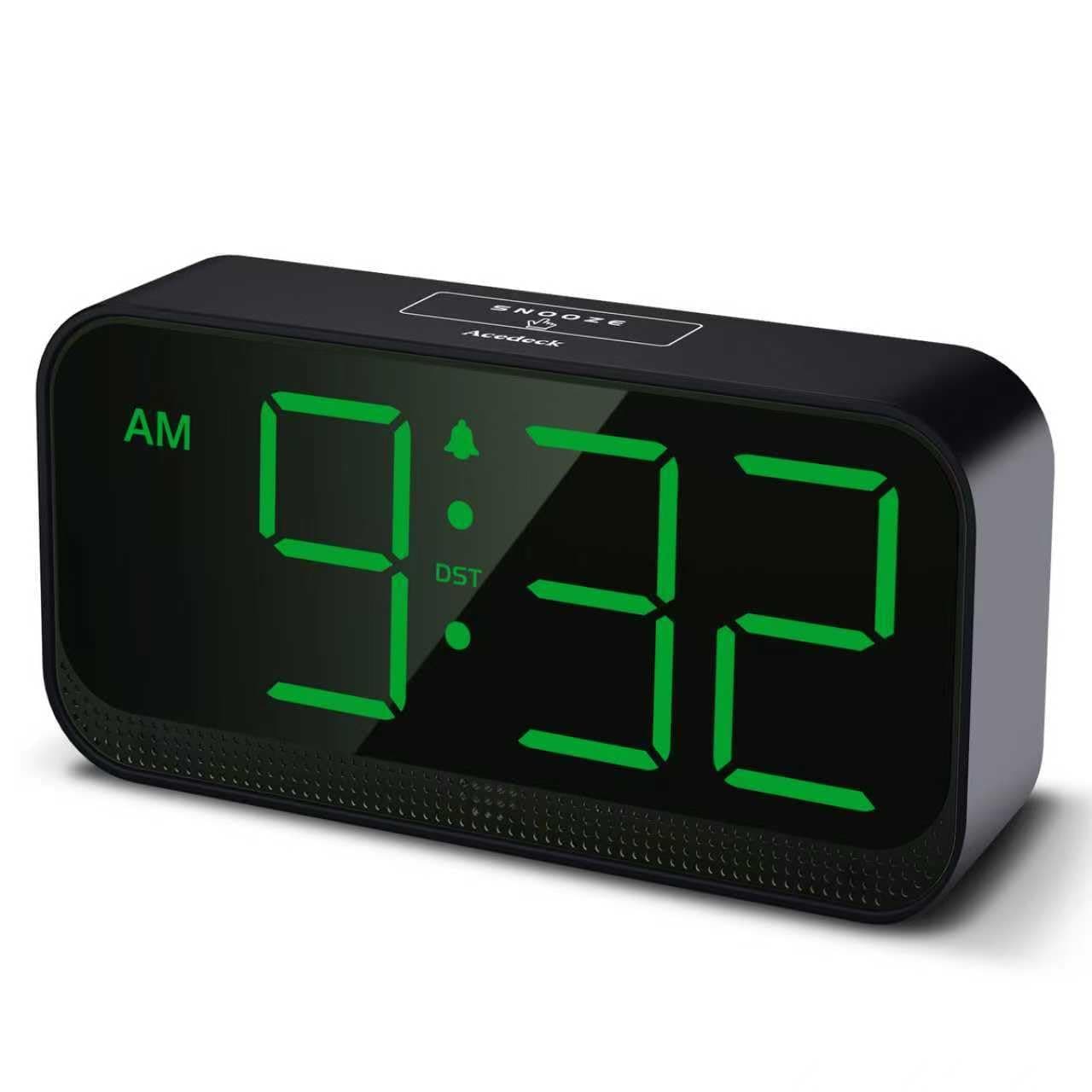Battery Operated Digital Clock: Cordless Small Alarm Clock for Bedroom Travel - Large Numbers 4 Dimmers for All Ages Green Digits