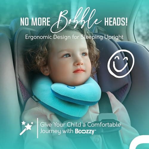 BCOZZY Kids Chin Supporting Travel Neck Pillow - Supports The Head Neck and Chin in in Any Sitting Position. A Patented Product. Child Size Turquoise Hearts