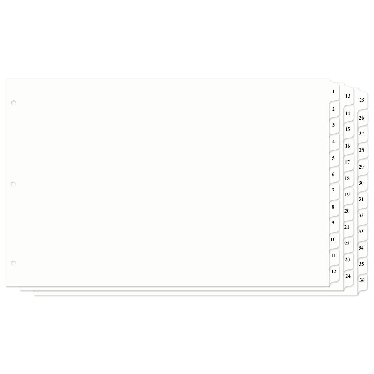 11x17 12 Tabbed Dividers, Numbered 1 to 36, White (590813)