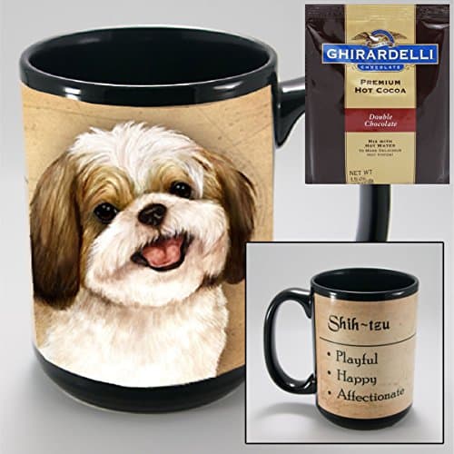 Shih-Tzu, Gold and White 15-oz Coffee Mug with 1 Pack of Ghirardelli Double Chocolate Hot Cocoa