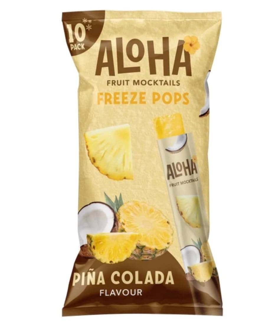 Aloha Mocktails Vegan Freeze Pops Ice Poles Ice Lollies | Pack of 12 x50ml | Freeze At Home Alcohol Free Fat Free Low Calorie Deliciousness (Pina Colada)