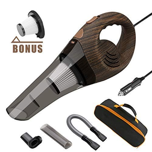 ANTEQI Car Vacuums, Portable Vacuum Cleaner High Power DC 12V Dry Handheld Vac with 16.4 Foot Long Cord & HEPA Filter, Storage Bag for Auto & Home (Wood Grain)