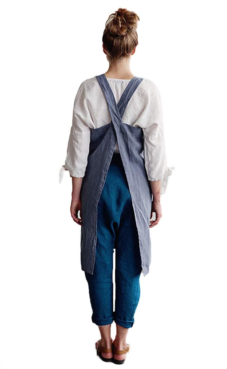 losofar Vintage Square Apron Cook Garden Works Cross Back Cotton/Linen Pinafore Dress