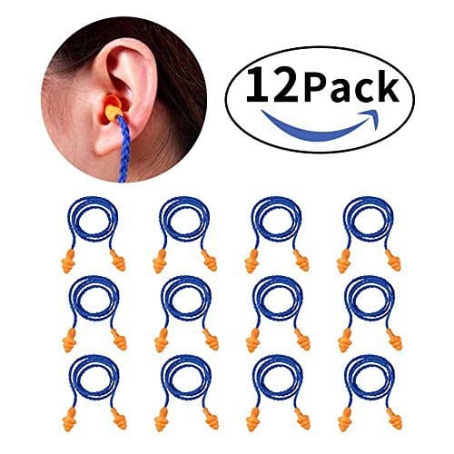 Ear Plugs, 12 Pairs FATOS Reusable Corded Silicone Ear Plugs Band Hearing Protection Soft Earplugs