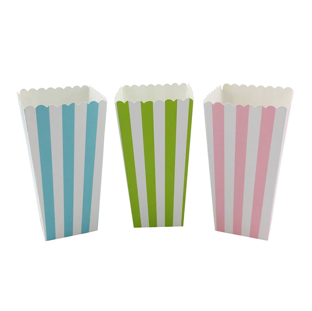 Paper Popcorn Boxes Striped Green Pink Blue 36PCS