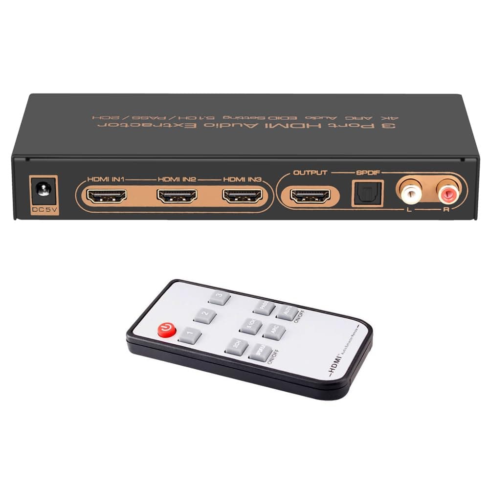 3 in 1 Out HDMI Switch Audio Extractor 4K@30Hz HDMI Switcher with Optical RCA L/R Audio Out