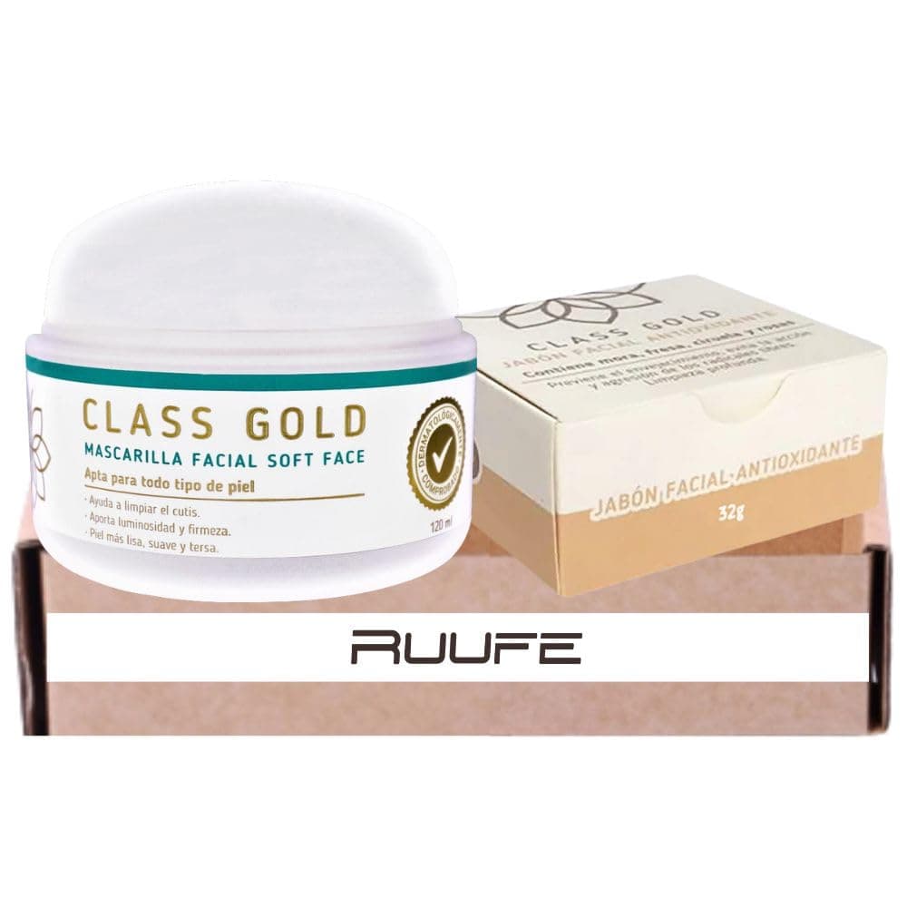RUUFEClass gold cosmetics (2 pack) class gold mascarilla facial soft face class gold jabon facial class productos class gold