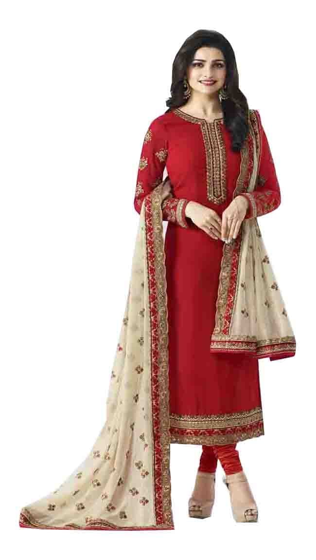 Prachi desai Attractive Red Neck Embroidered Long Suit With Designer heavy Dupatta