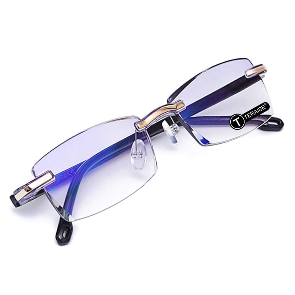 TERAISE Rimless Reading Glasses Fashion Diamond Cutting Design Anti-Fatigue Clear Lens Spectacle Readers for