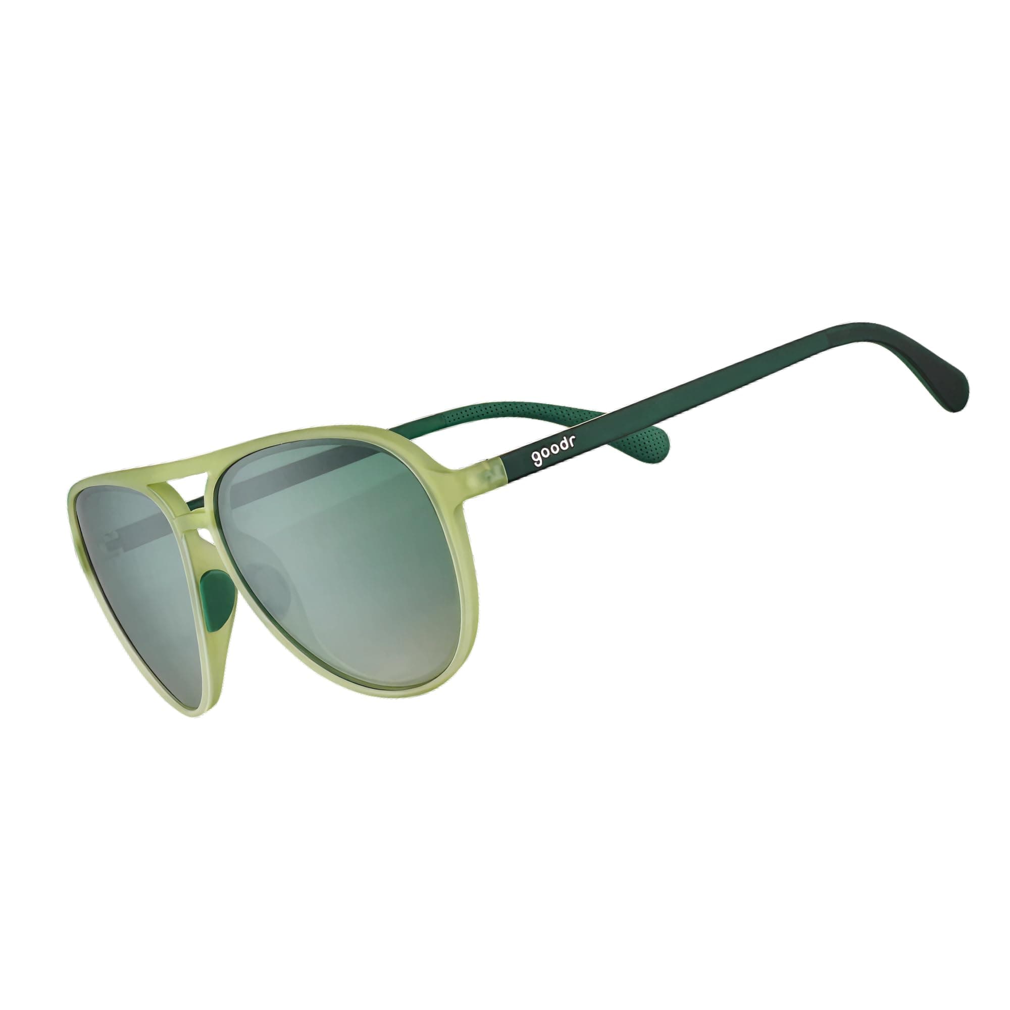 Buzzed On The Tower Polarized Aviator Sunglasses for Men & Women, Large Sized (Mach G), Green Solid Frames with Green Gradient Lens, Dark to Light Tint, UV400 Protection, No Slip, No Bounce