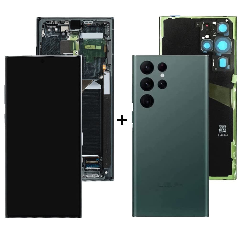 6.8" Original for Samsung S22 Ultra Touch Screen Display Digitizer S22Ultra 5G S908E S908E/DS S908U S908W S908B/DS LCD Screen Replacement (with Green Frame and Back Cover)