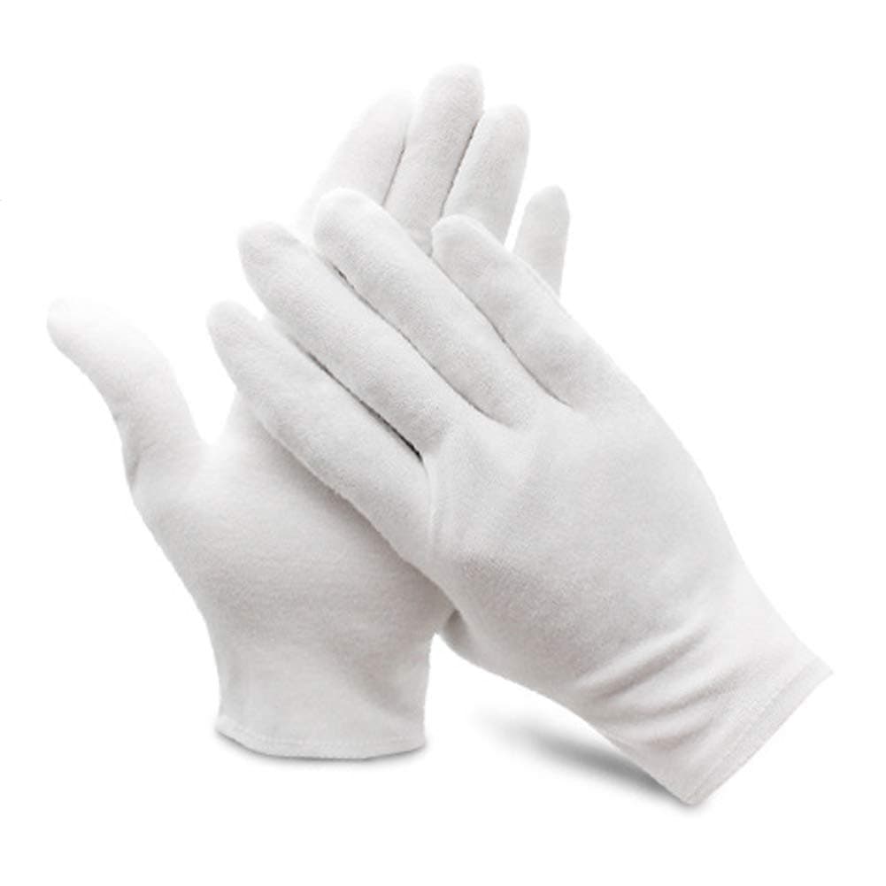 6 Pairs Soft White Cotton Gloves for Cosmetic Moisturizing Coin Jewelry Inspection Stretchable Lining Glove Size S-XL (S)