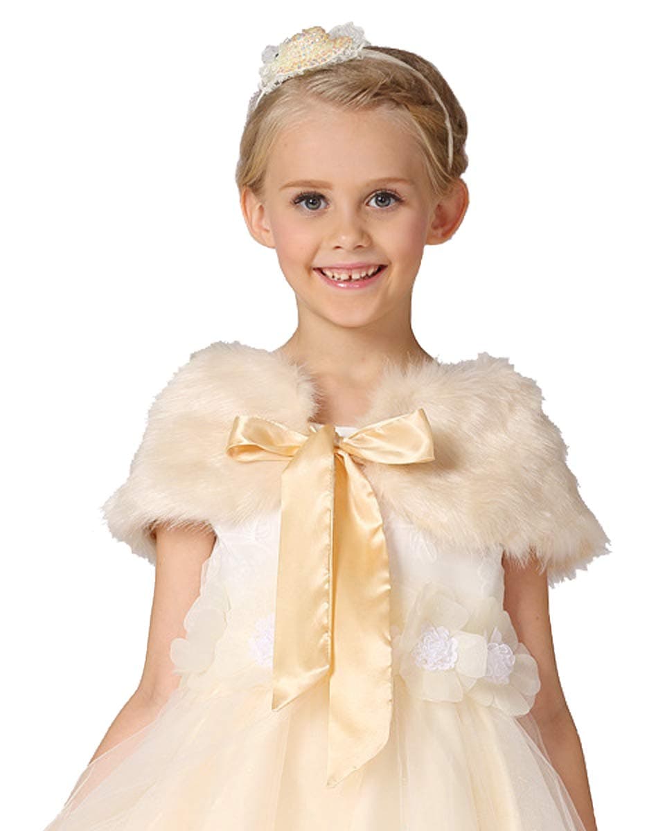 GrouptapGirls faux fur bridal wedding beige/ivory white/black dance shawl bolero cape shrug wrap shoulder cardigan for flower kids children dress