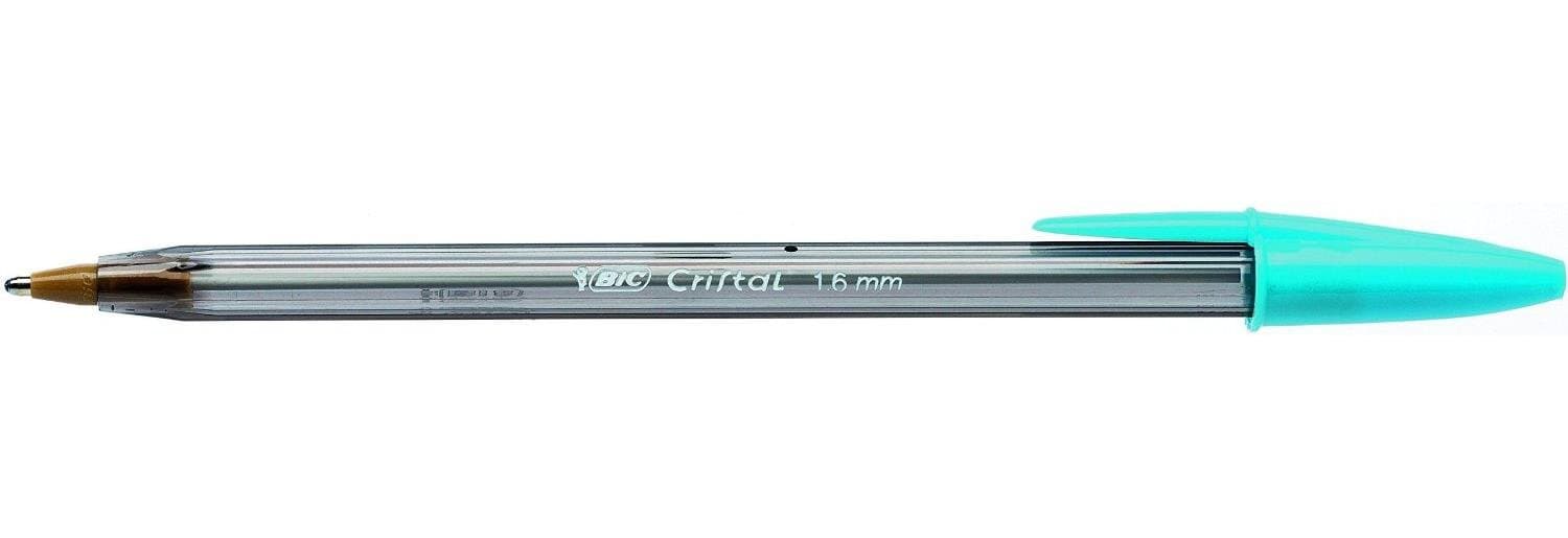 Cristal Fun Ballpoint Pens, Wide Point (1.6 m), Box of 20, Turquoise Colour - Bold Smudge-Proof Writing