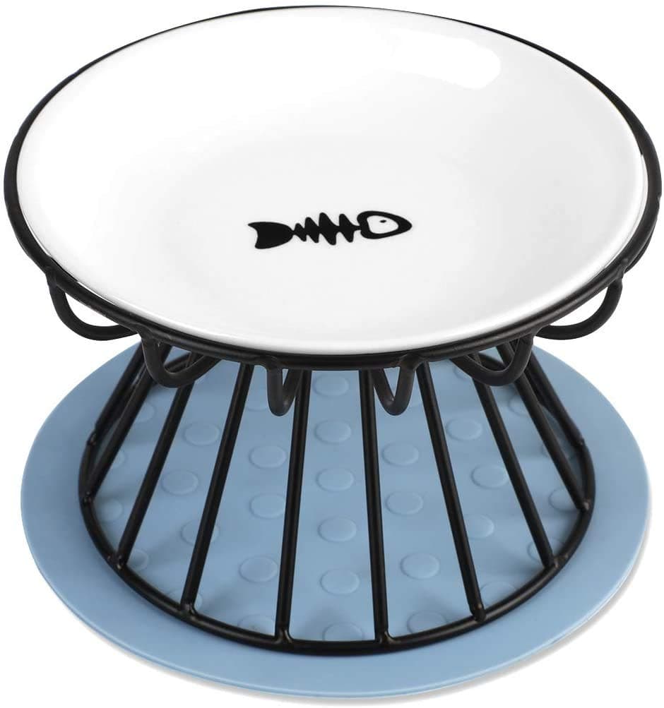 Dorakitten Cat Bowl, Ceramic Raised Cat Food Bowl,Elevated Pet Bowl,Anti Vomiting Cat Feeding Bowl, Non Slip Cat Dish, Protect Pet's Spine Make Cats Feel Comfortable, Black