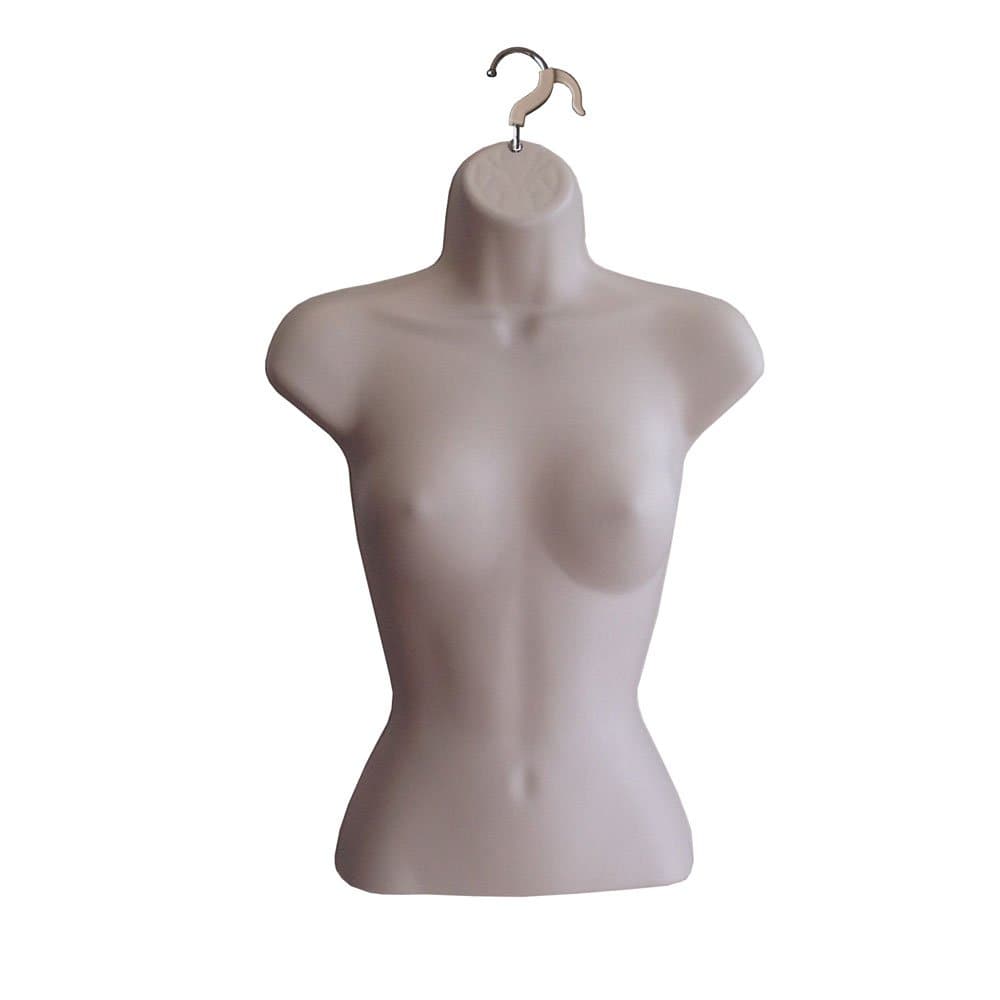 DisplayTown Female Mannequin Torso Hollow Back Body Stackable Dress Form with Hanging Hooks for Tshirt Display, Countertop, Craft Shows, Photos and Design, S-M Clothing Size (Flesh, Set of 1)