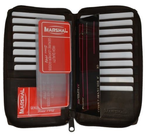 Genuine Leather Zip Around Credit Card Organizer Wallet with Id Window by Marshal