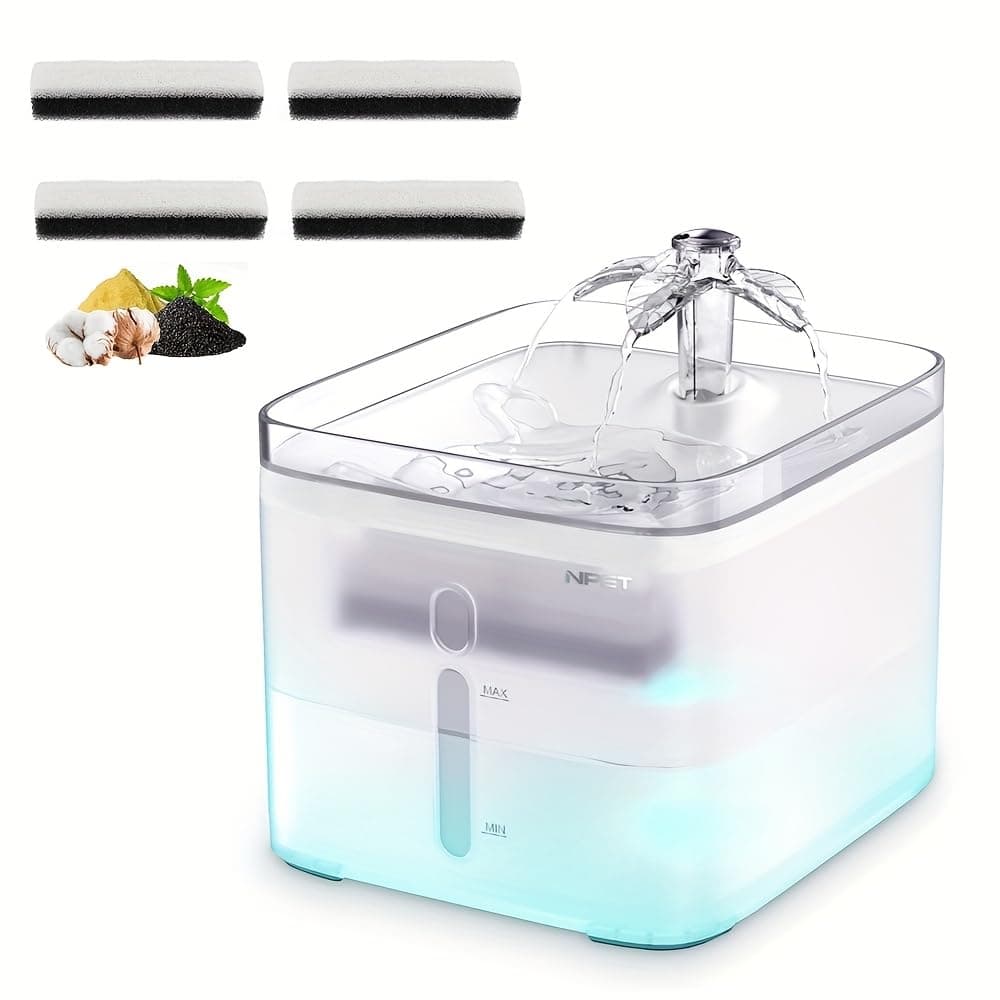 NPET Cat Water Fountain, 3L Automatic Pet Drinking Fountain Dog Water Dispenser with 4 Quadruple-Action Filters (Semi-White)