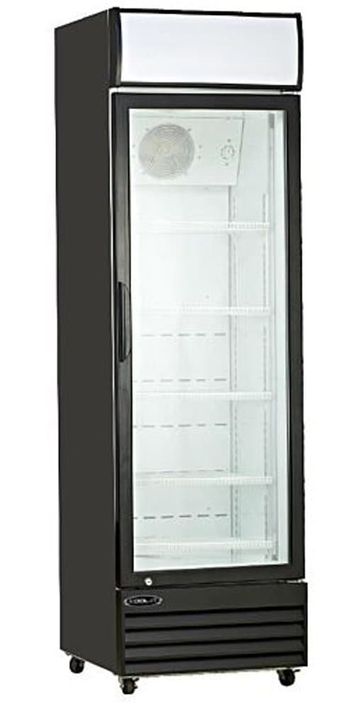 EGM-13B Single Swing Glass Door Merchandiser Refrigerator with CFC free refrigerant and LED lighting, Black Powder Coated Exterior