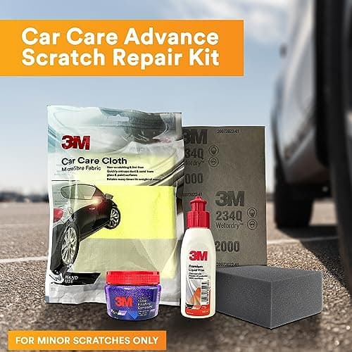 3M Car Care Advanced Scratch Repair Kit with 1 Step Finish Compound, Premium Liquid Wax with UV Protection, Sandpaper, Microfiber Cloth & Sponge, Complete Car Care Solution, Auto Cleaning Kit