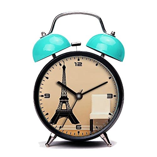 GIRLSIGHT Blue Alarm Clock, Retro Portable Twin Bell Beside Alarm Clocks with Nightlight-230.Eiffel Tower Detailed Large Wall Decal Sticker Home Decoration Decor